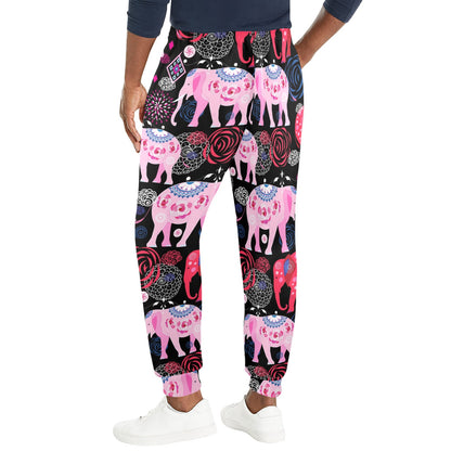 Pink Elephant Pattern Men's Casual Track Pants