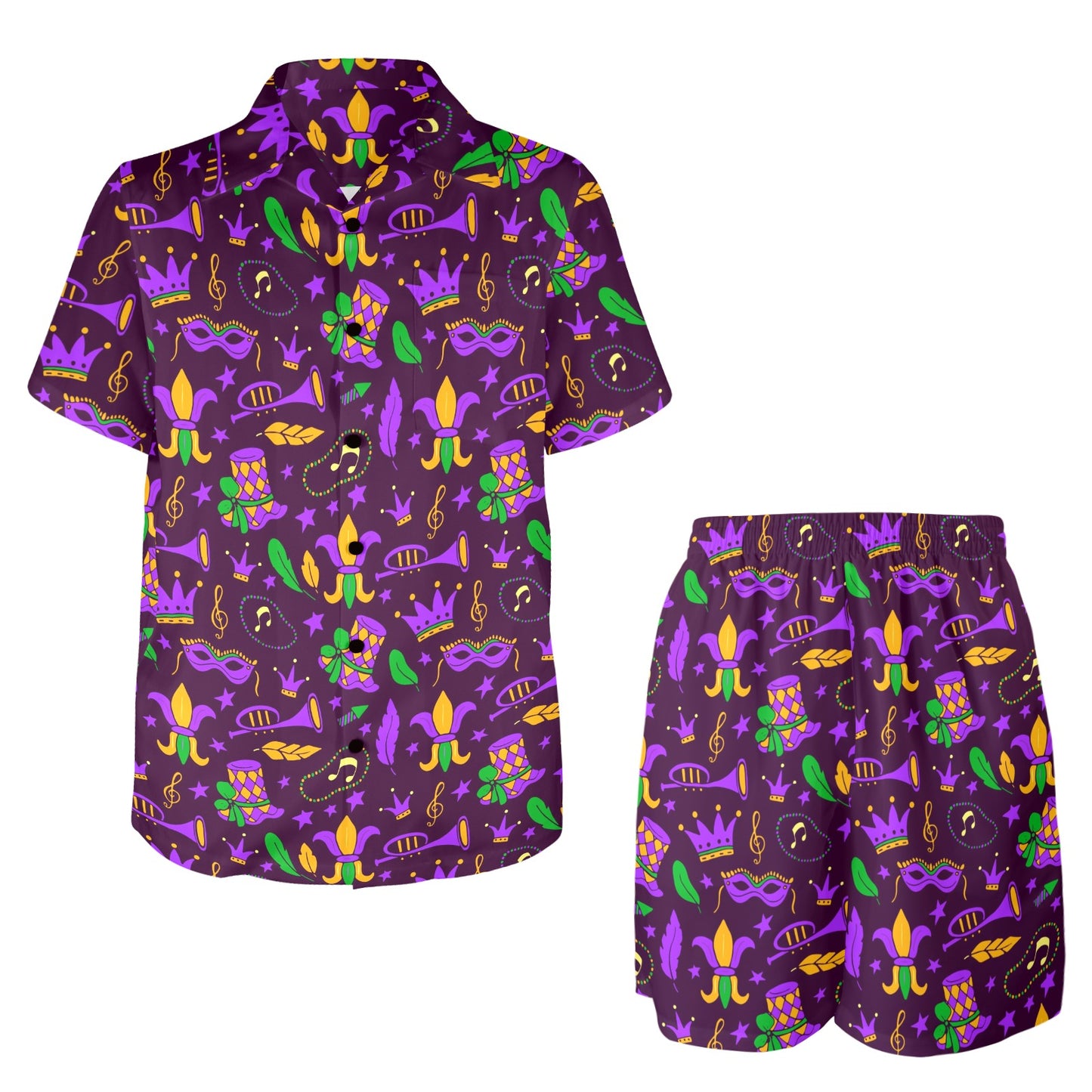 Mardi Gras Pattern Print Design 08 Men's Beach Shirt and Shorts Set