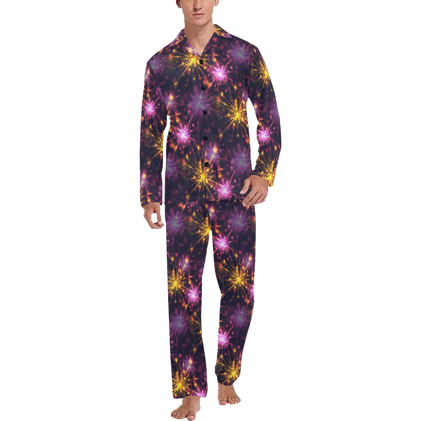 Firework Print Design LKS303 Men's Long Pajama Set