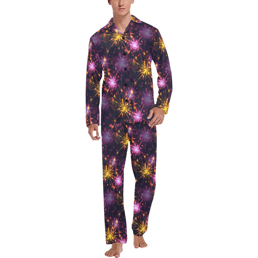 Firework Print Design LKS303 Men's Long Pajama Set