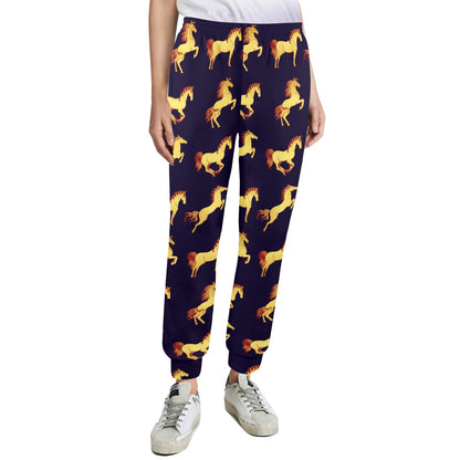 Gold Horse Pattern Women's Casual Track Pants