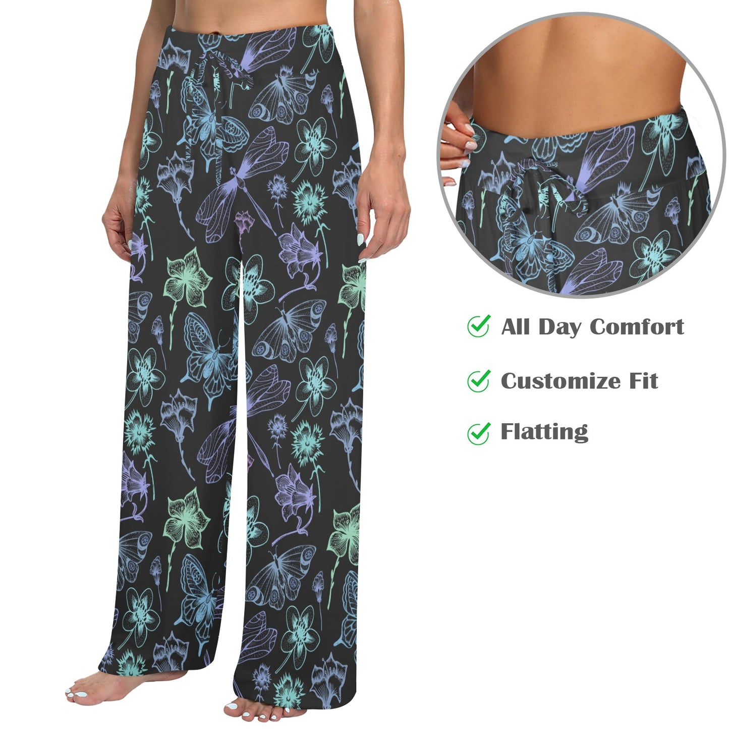 Butterfly Dragonfly Women's Wide Leg Lounge Pants