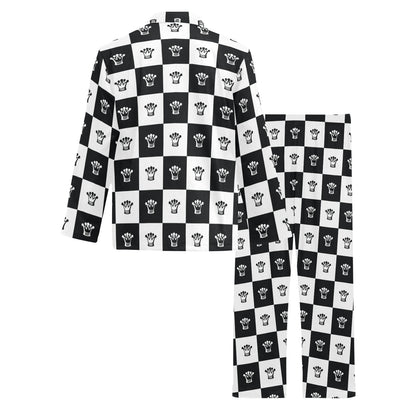 Checkered Flag Crown Pattern Men's Long Pajama Set