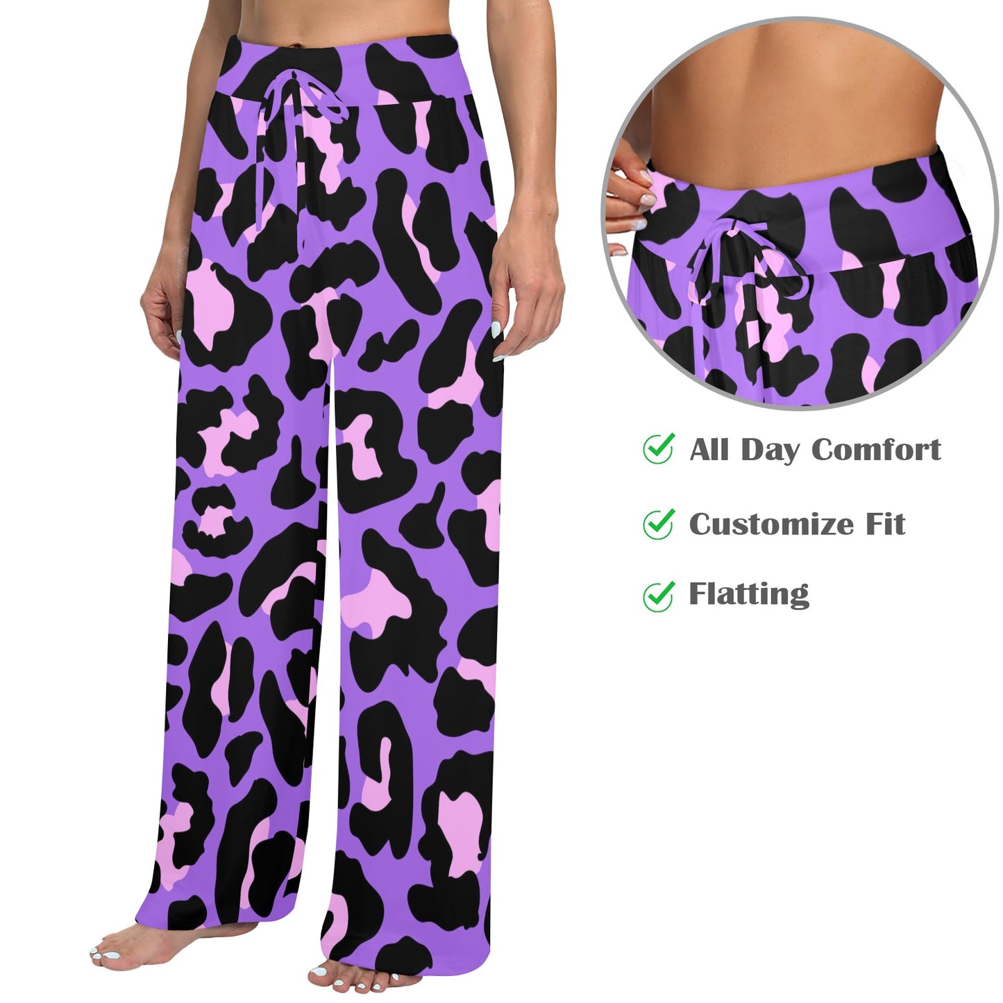 Cheetah Purple Neon Print Pattern Women's Wide Leg Lounge Pants