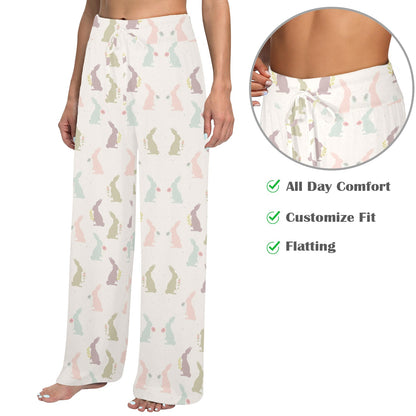 Bunny Pattern Print Design 05 Women's Wide Leg Lounge Pants