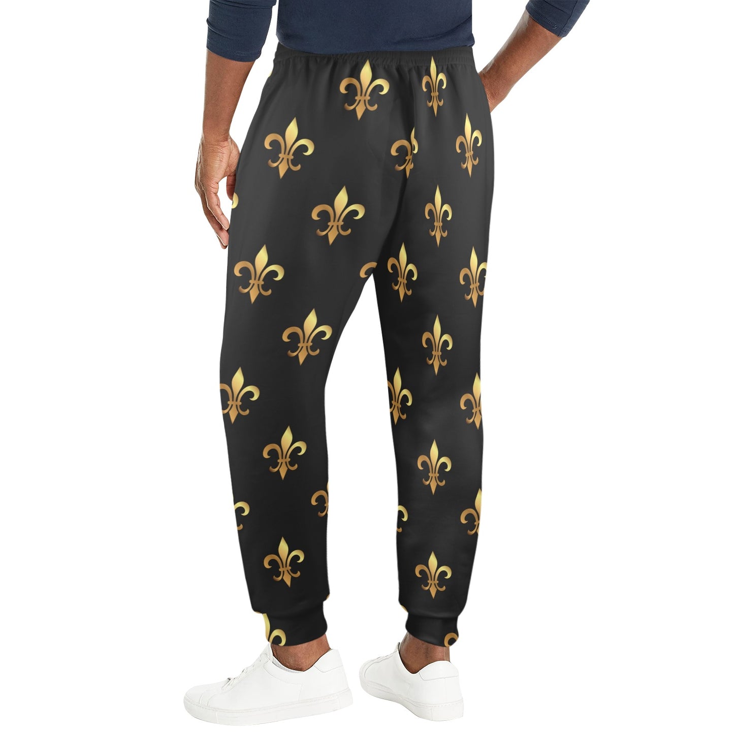 Fleur De Lis Gold Pattern Print Design 03 Men's Casual Track Pants