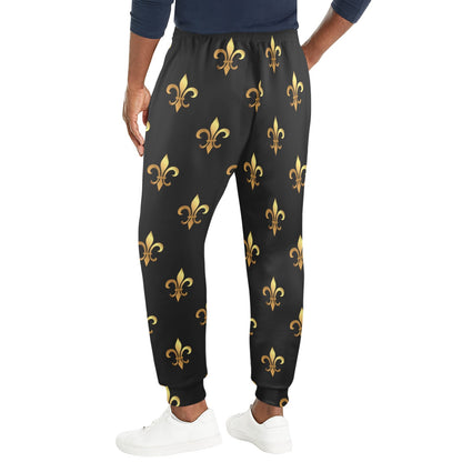 Fleur De Lis Gold Pattern Print Design 03 Men's Casual Track Pants