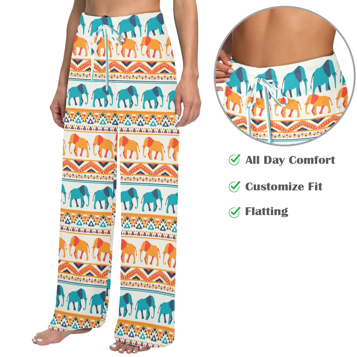Elephant Aztec Ethnic Print Pattern Women's Wide Leg Lounge Pants