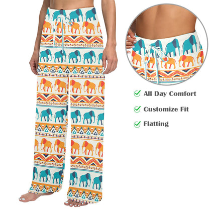 Elephant Aztec Ethnic Print Pattern Women's Wide Leg Lounge Pants