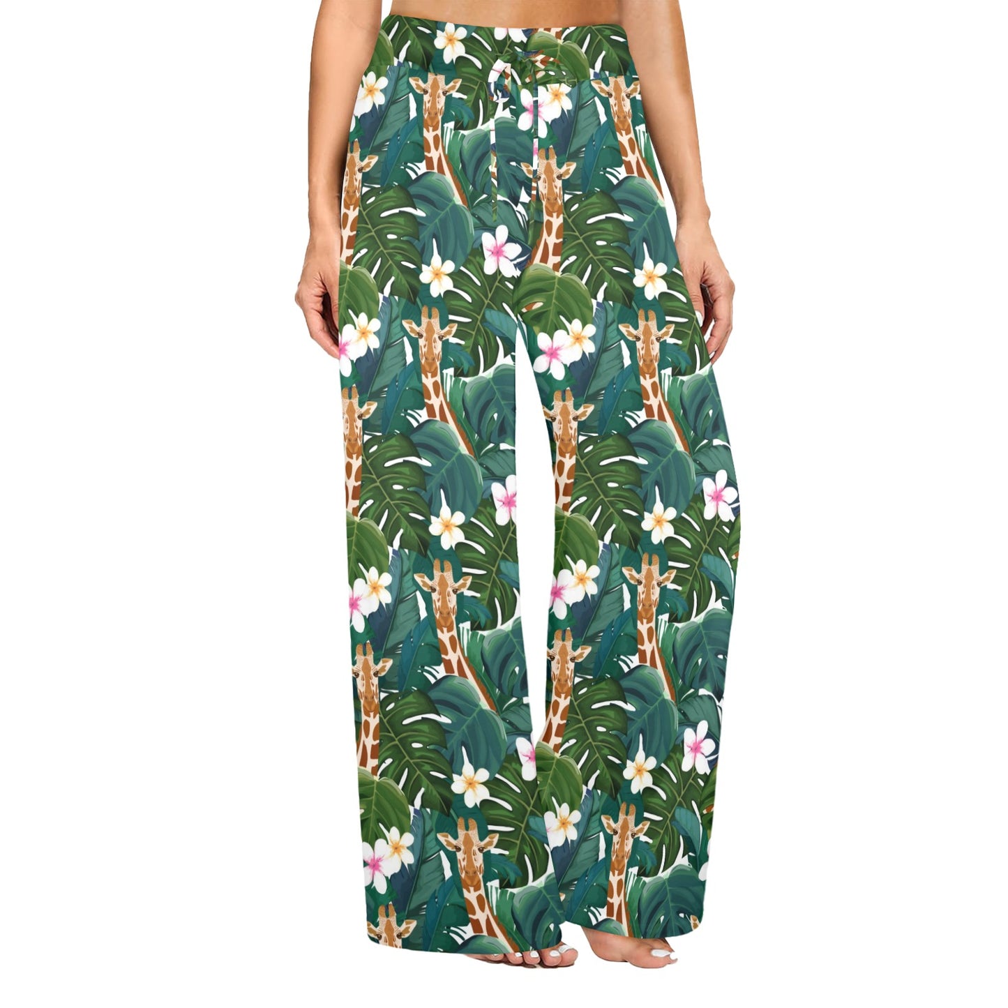 Giraffe Jungle Design Print Women's Wide Leg Lounge Pants