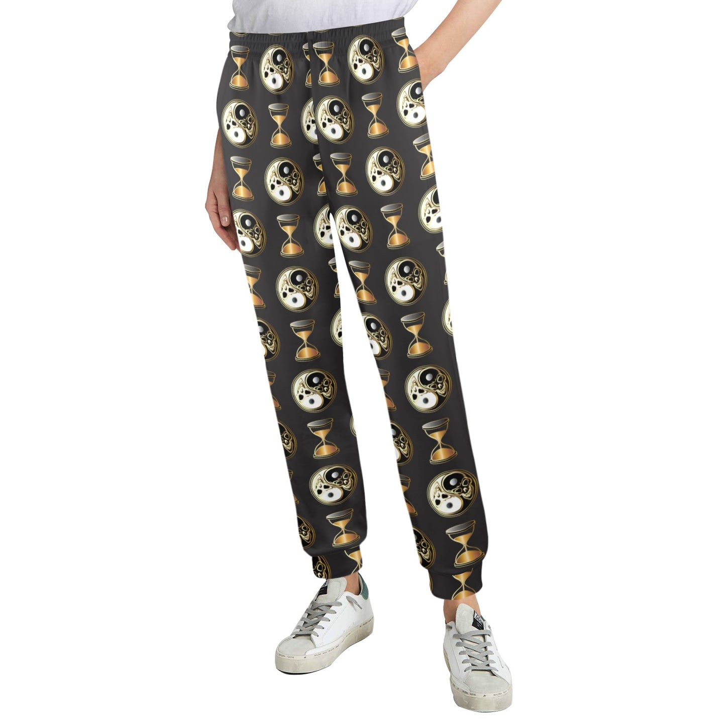 Yin Yang Skull Themed Design Print Women's Casual Track Pants
