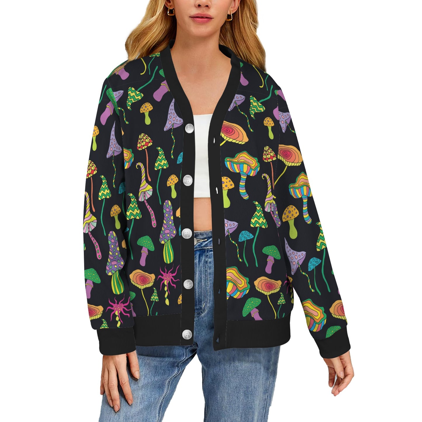 Psychedelic Mushroom Pattern Print Design A02 Women's Cardigan
