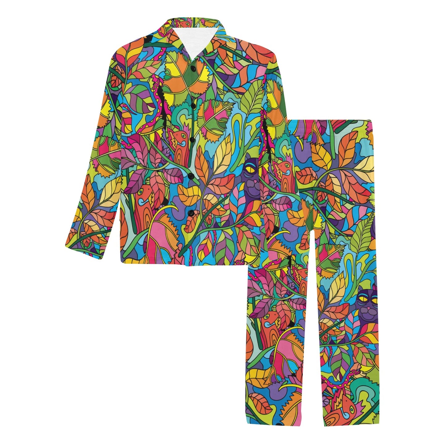 Psychedelic Trippy Flower Print Men's Long Pajama Set