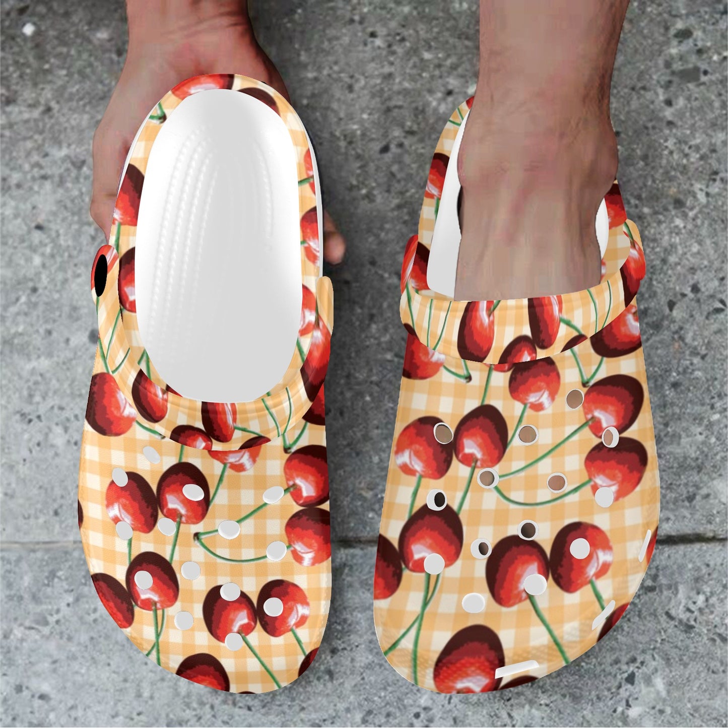 Cherry Orange Plaid Print Unisex Clogs Shoes