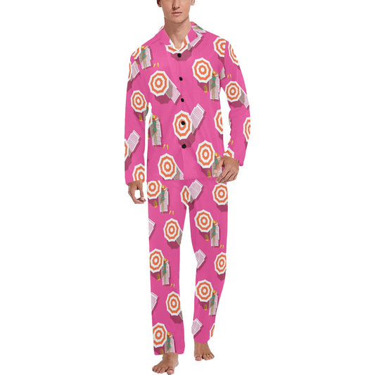 Beach Top View Umbrella Theme Men's Long Pajama Set