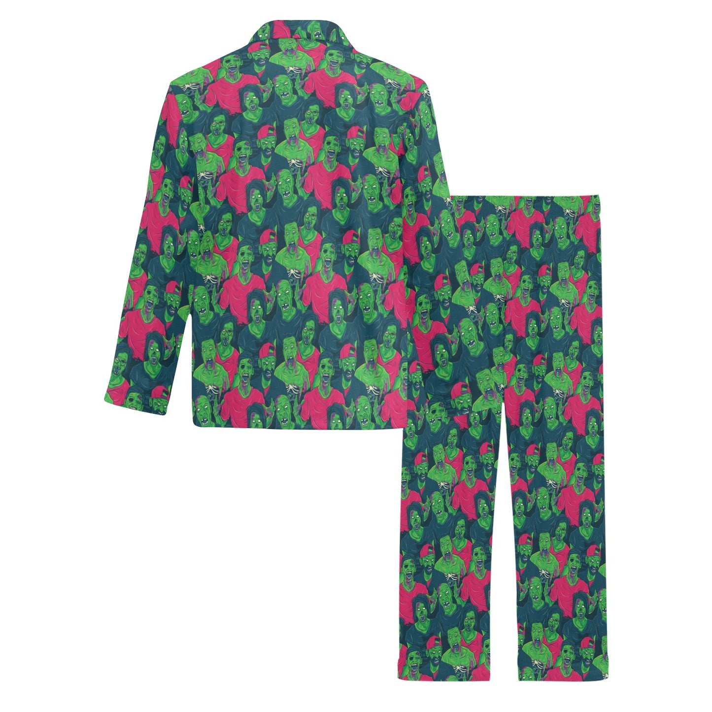 Zombie Themed Design Pattern Print Men's Long Pajama Set