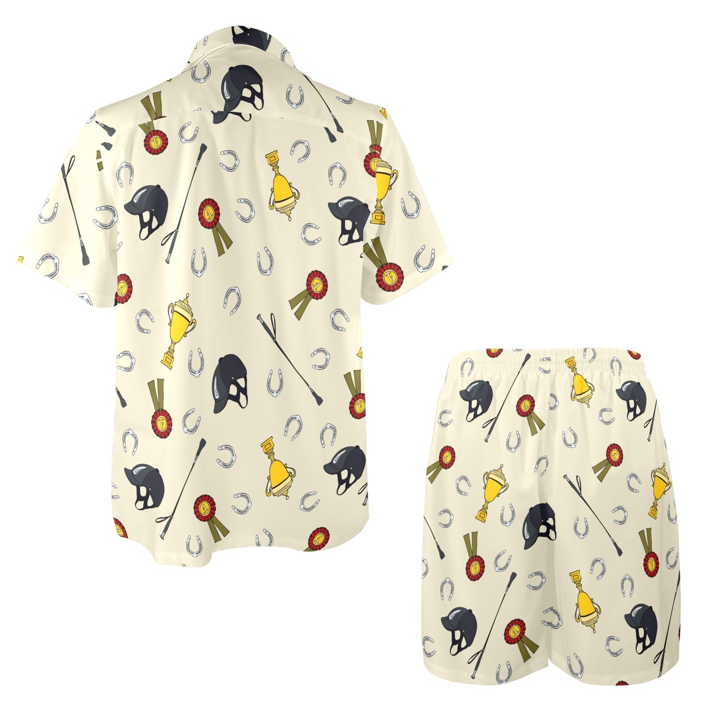 Equestrian Horseshoe Equipment Men's Beach Shirt and Shorts Set
