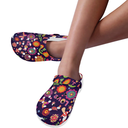 Flower Power Peace Design Print Unisex Clogs Shoes