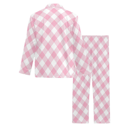 Gingham Pink Pattern Print Design 02 Men's Long Pajama Set