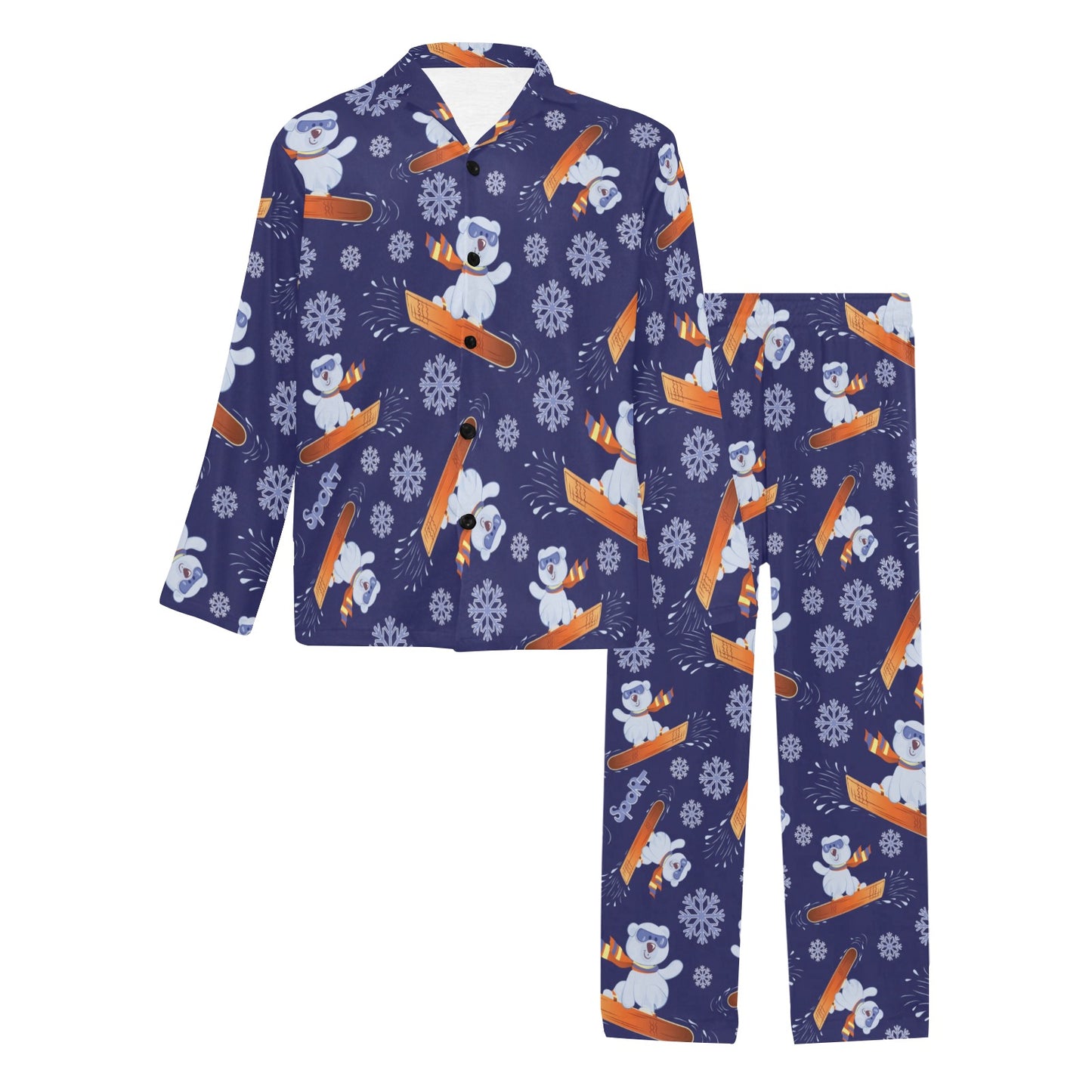 Snowboard Bear Print Design LKS305 Men's Long Pajama Set
