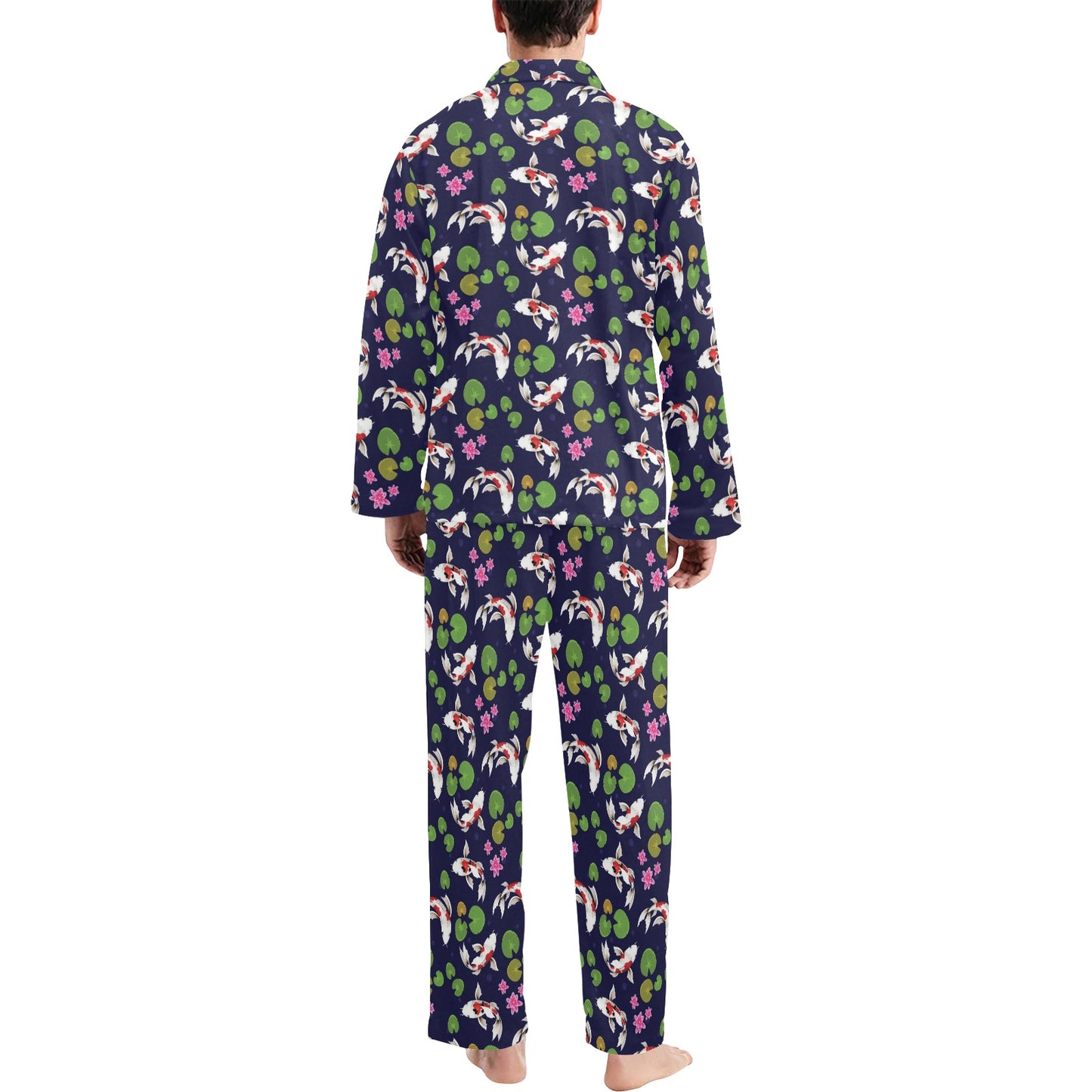 Koi Carp Pattern Design Themed Print Men's Long Pajama Set