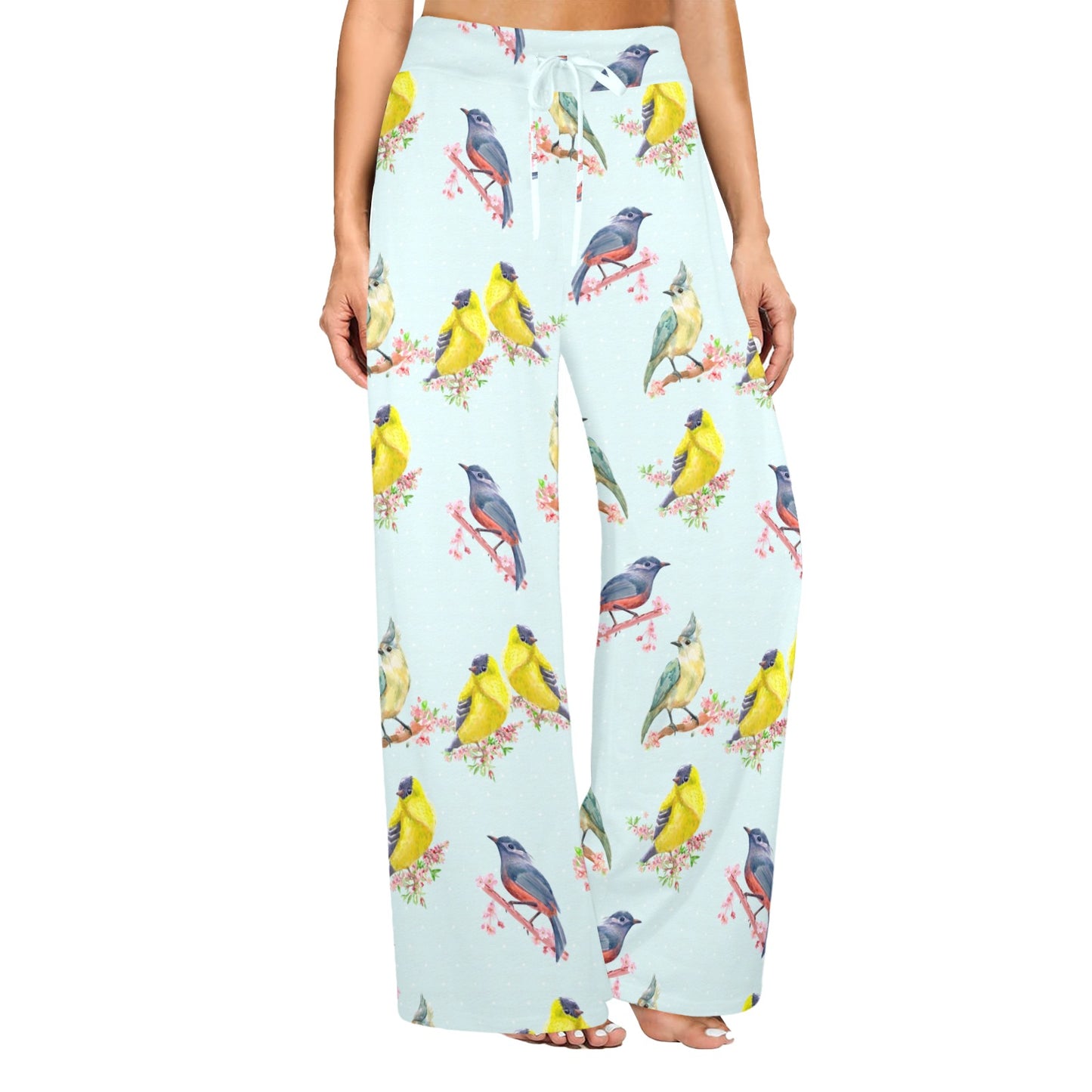 Bird Sweet Themed Print Pattern Women's Wide Leg Lounge Pants