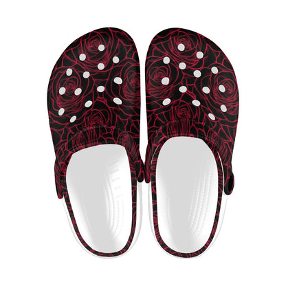 Red Rose Design Print Unisex Clogs Shoes