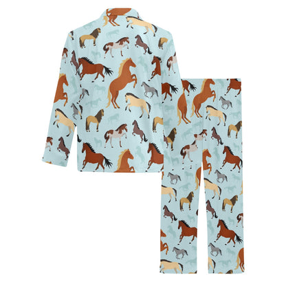 Horse Cute Themed Pattern Print Men's Long Pajama Set