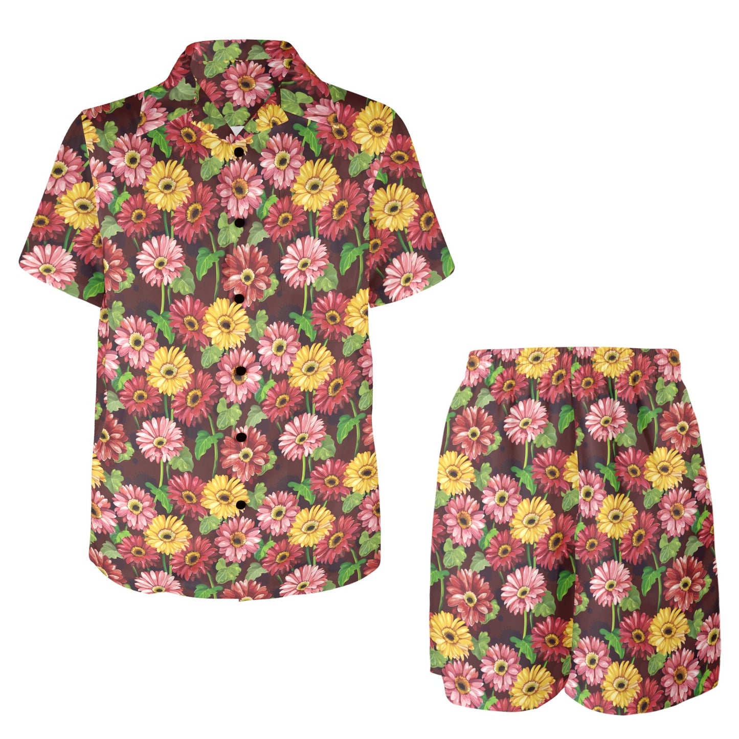 Daisy Gerbera Print Pattern Men's Beach Shirt and Shorts Set