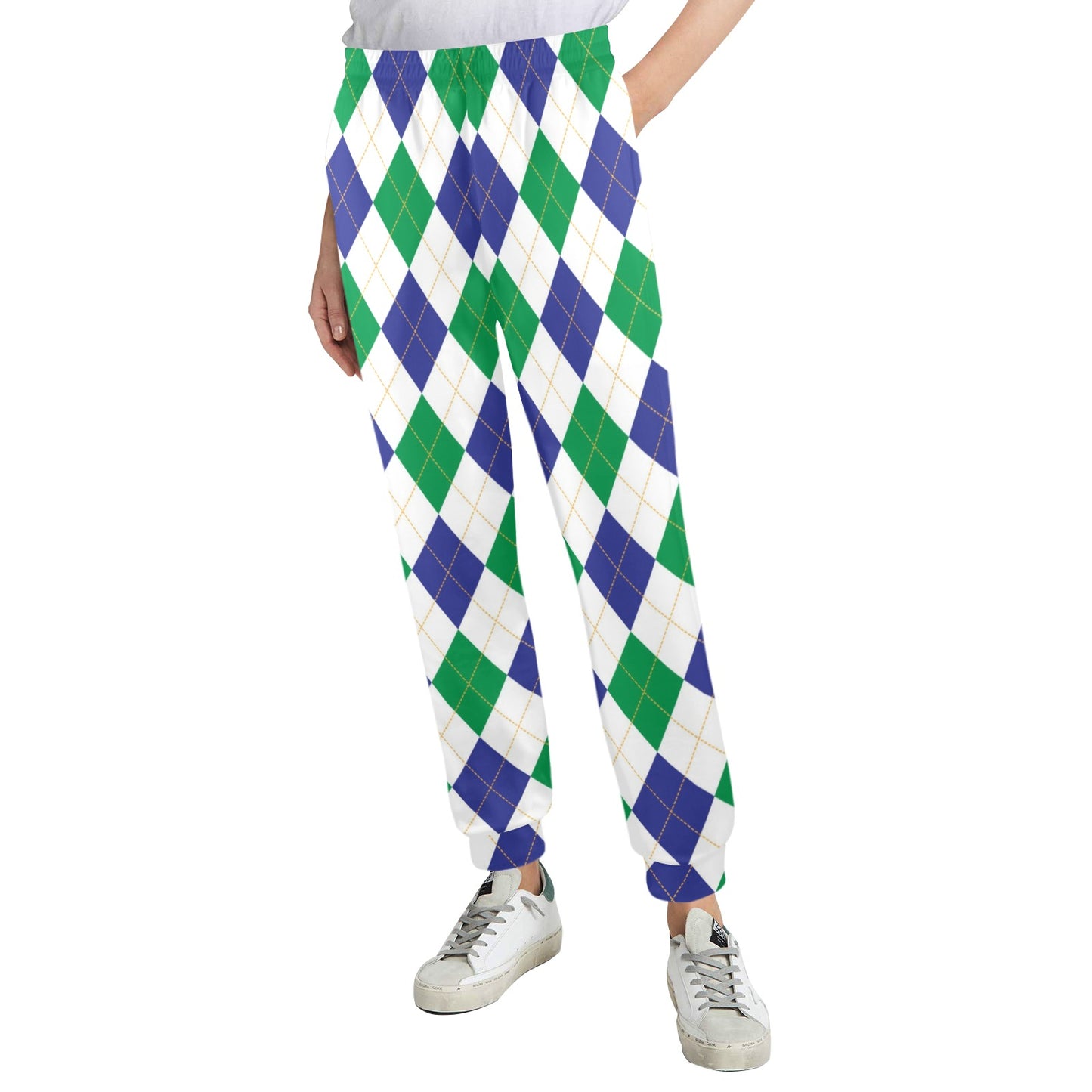 Argyle Green Blue Pattern Print Design 03 Women's Casual Track Pants