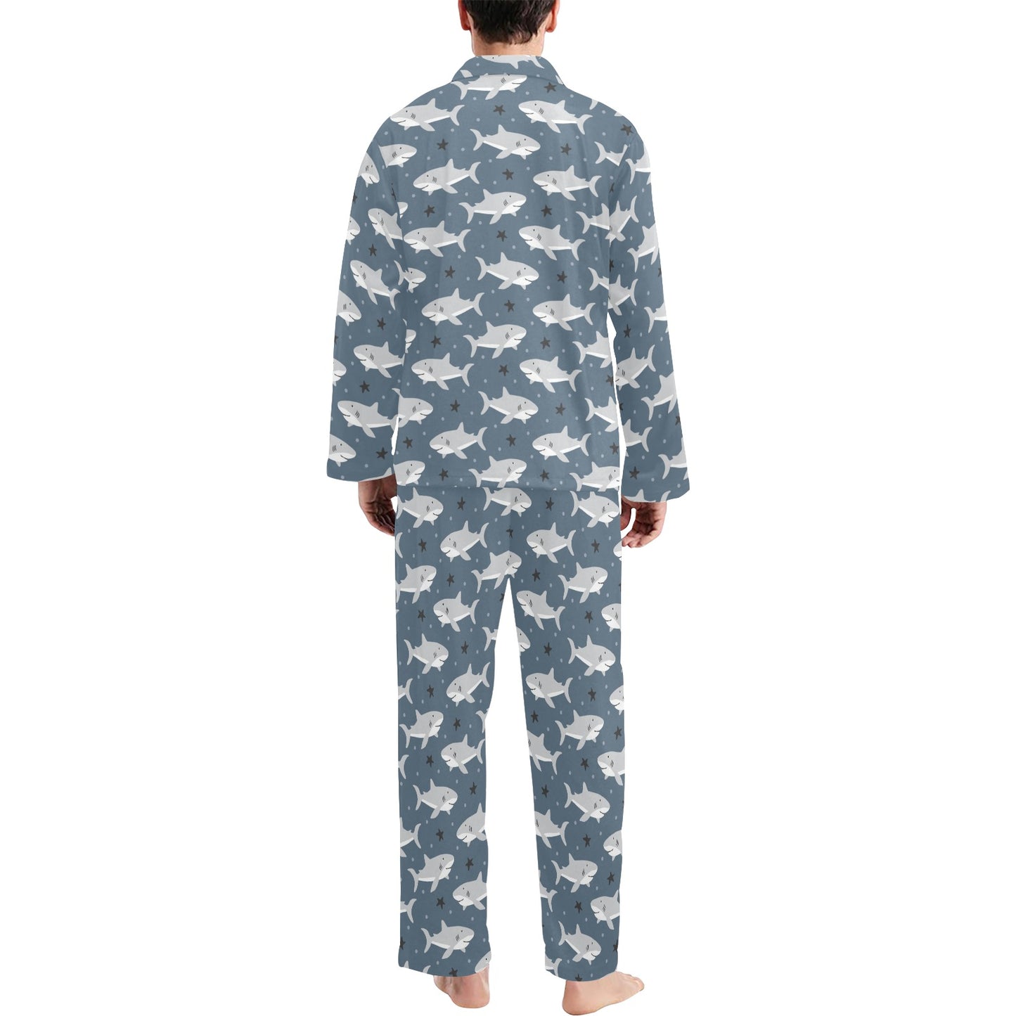 Shark Print Design LKS305 Men's Long Pajama Set