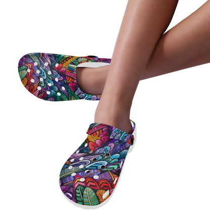 Feather Multicolor Design Print Unisex Clogs Shoes