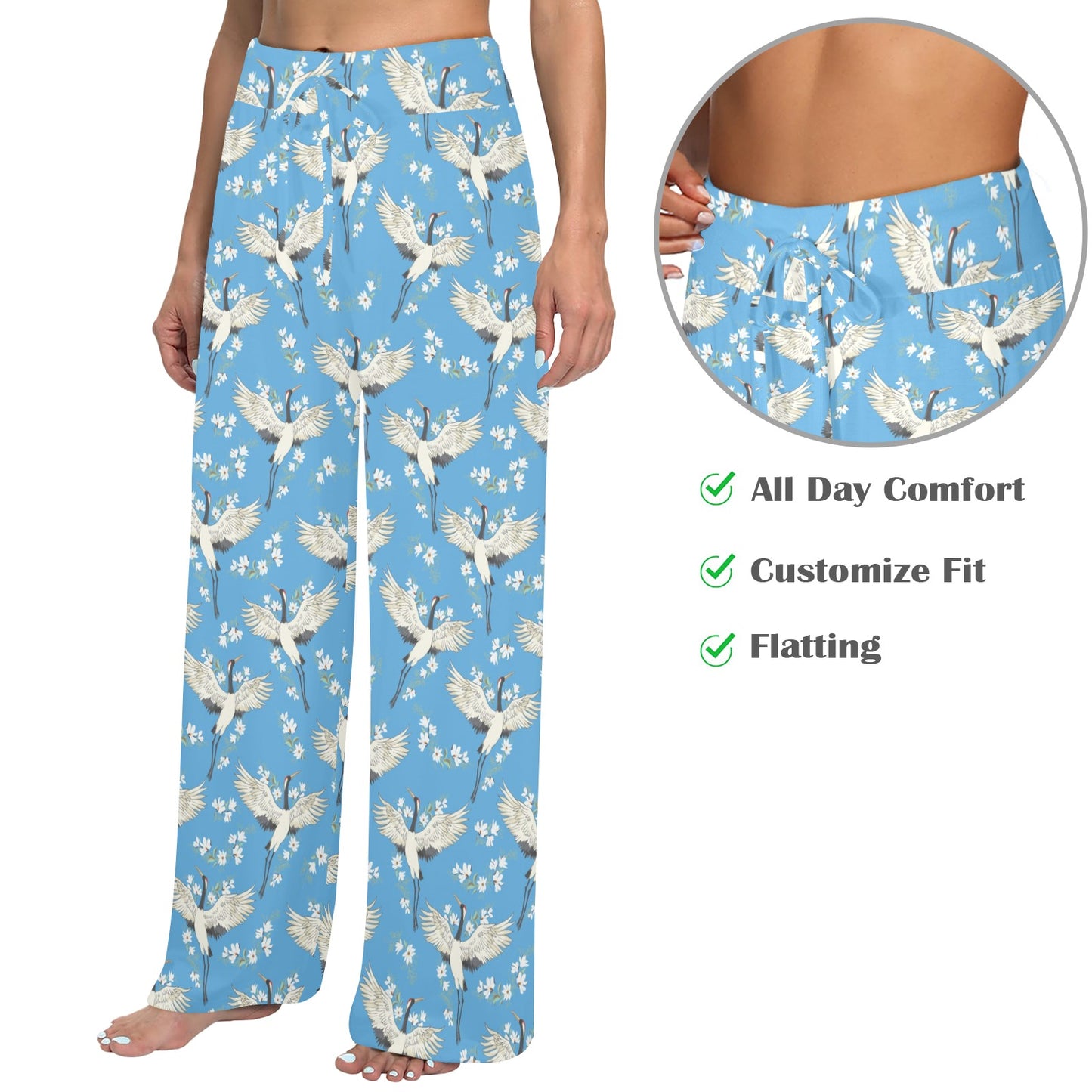 Crane Pattern Print Design 03 Women's Wide Leg Lounge Pants