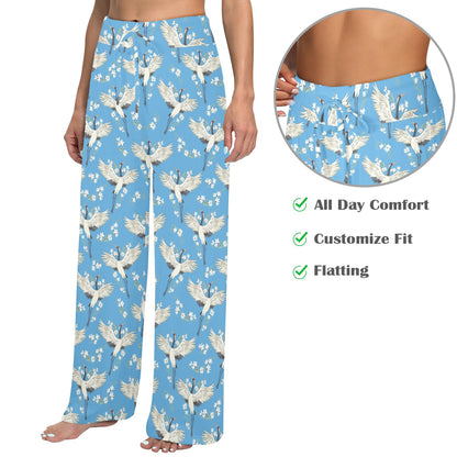 Crane Pattern Print Design 03 Women's Wide Leg Lounge Pants