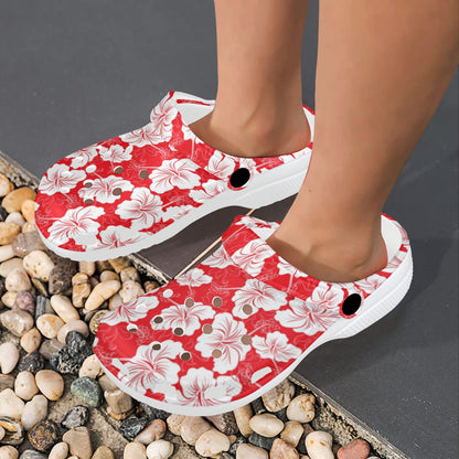 Flower Hawaiian Hibiscus Red Background Print Unisex Clogs Shoes
