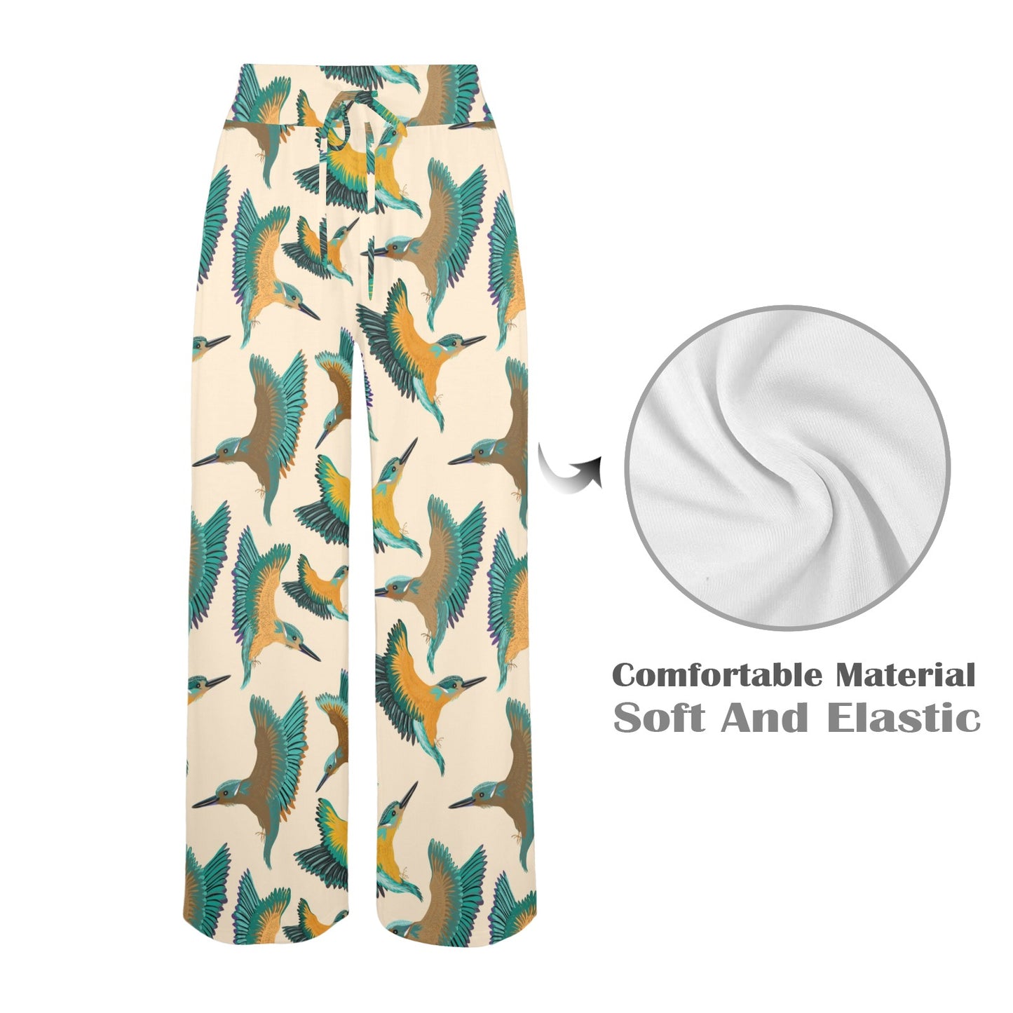 Kingfisher Pattern Print Design 02 Women's Wide Leg Lounge Pants