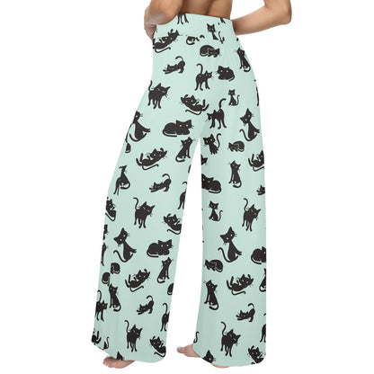 Black Cat Pattern Print Design 04 Women's Wide Leg Lounge Pants