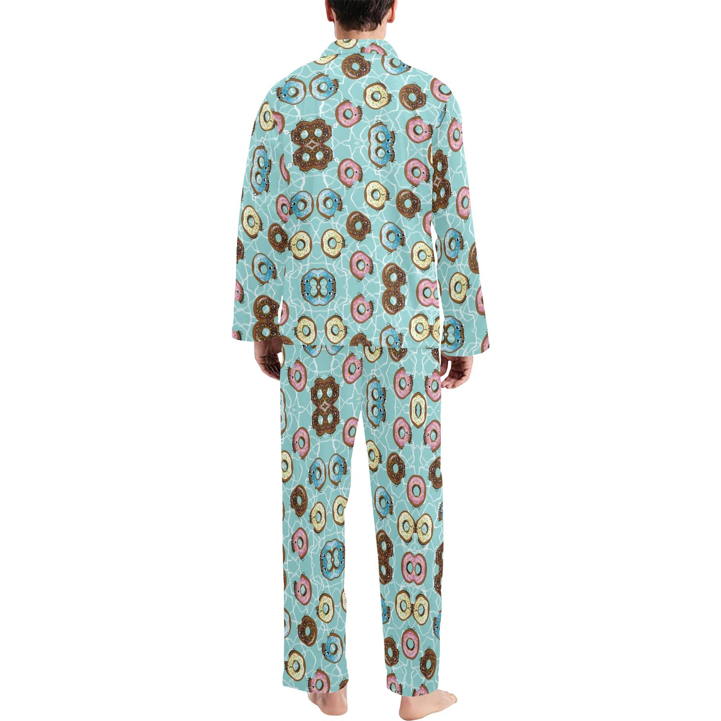 Emoji Donut Print Pattern Men's Long Pajama Set