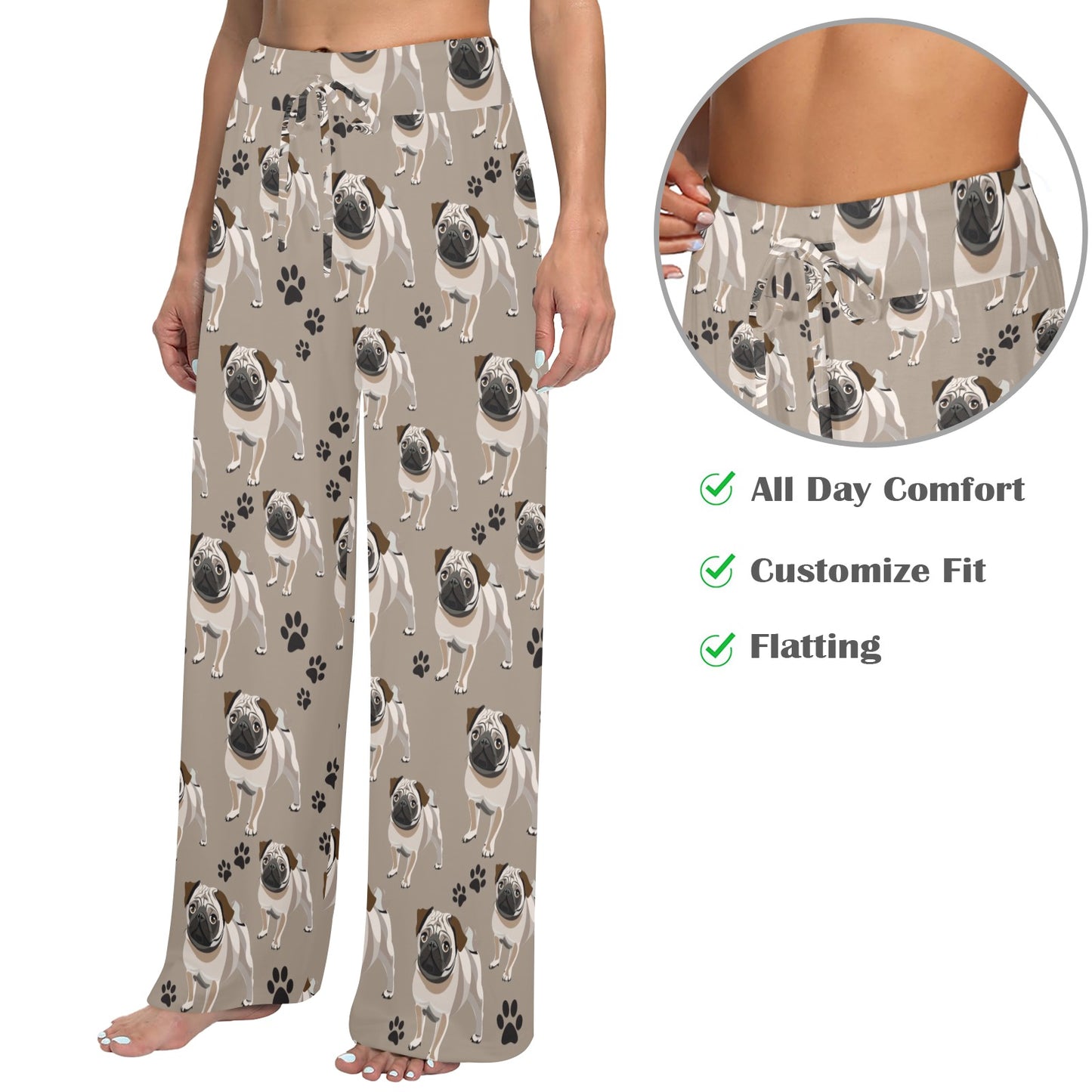 Pug Pattern Print Design A04 Women's Wide Leg Lounge Pants