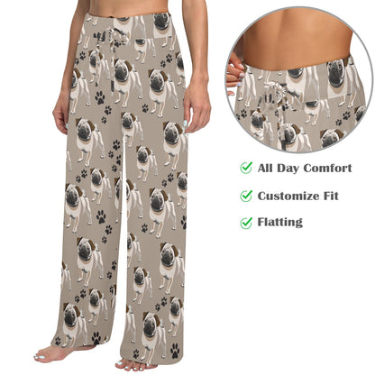 Pug Pattern Print Design A04 Women's Wide Leg Lounge Pants