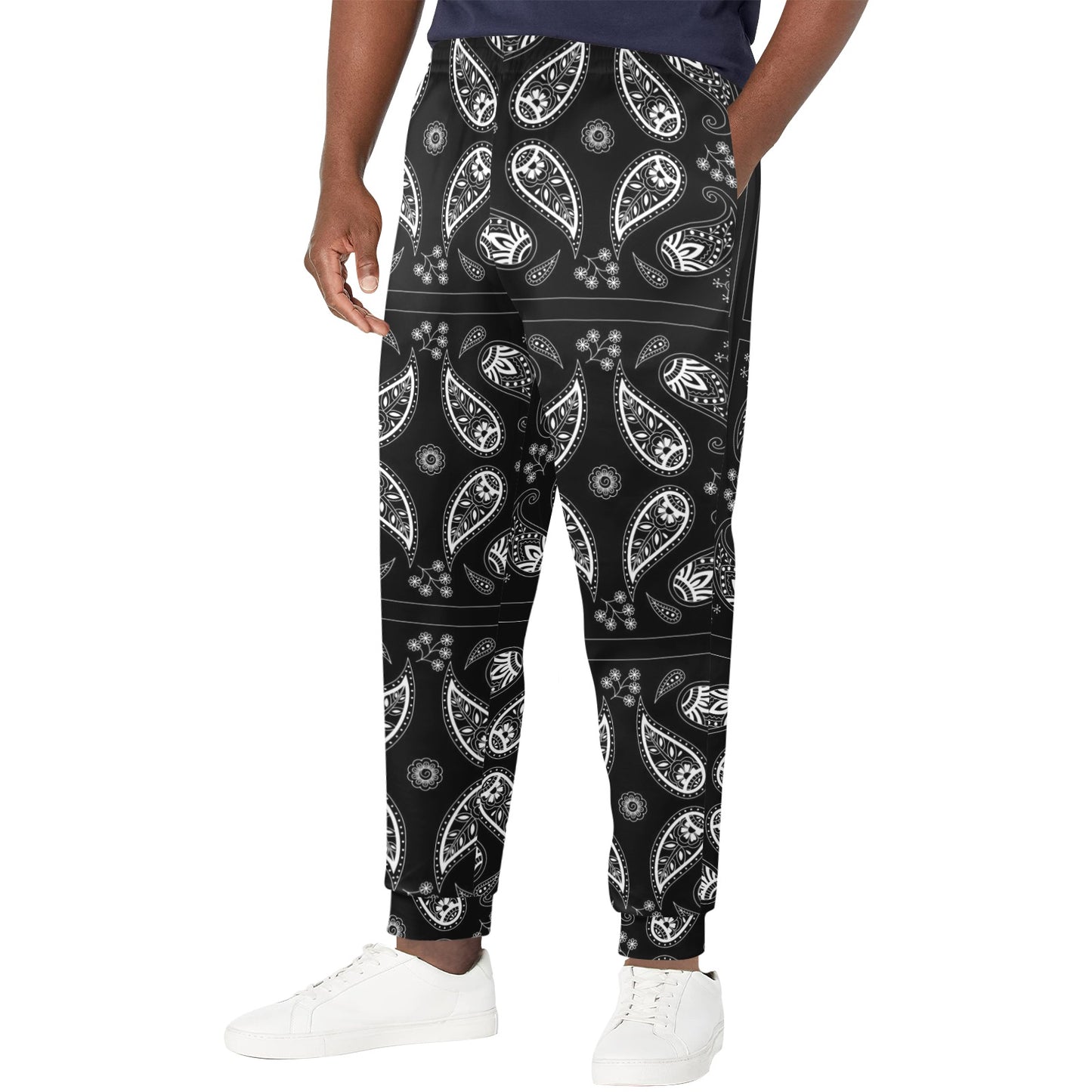 Bandana Paisley Black Print Design LKS308 Men's Casual Track Pants