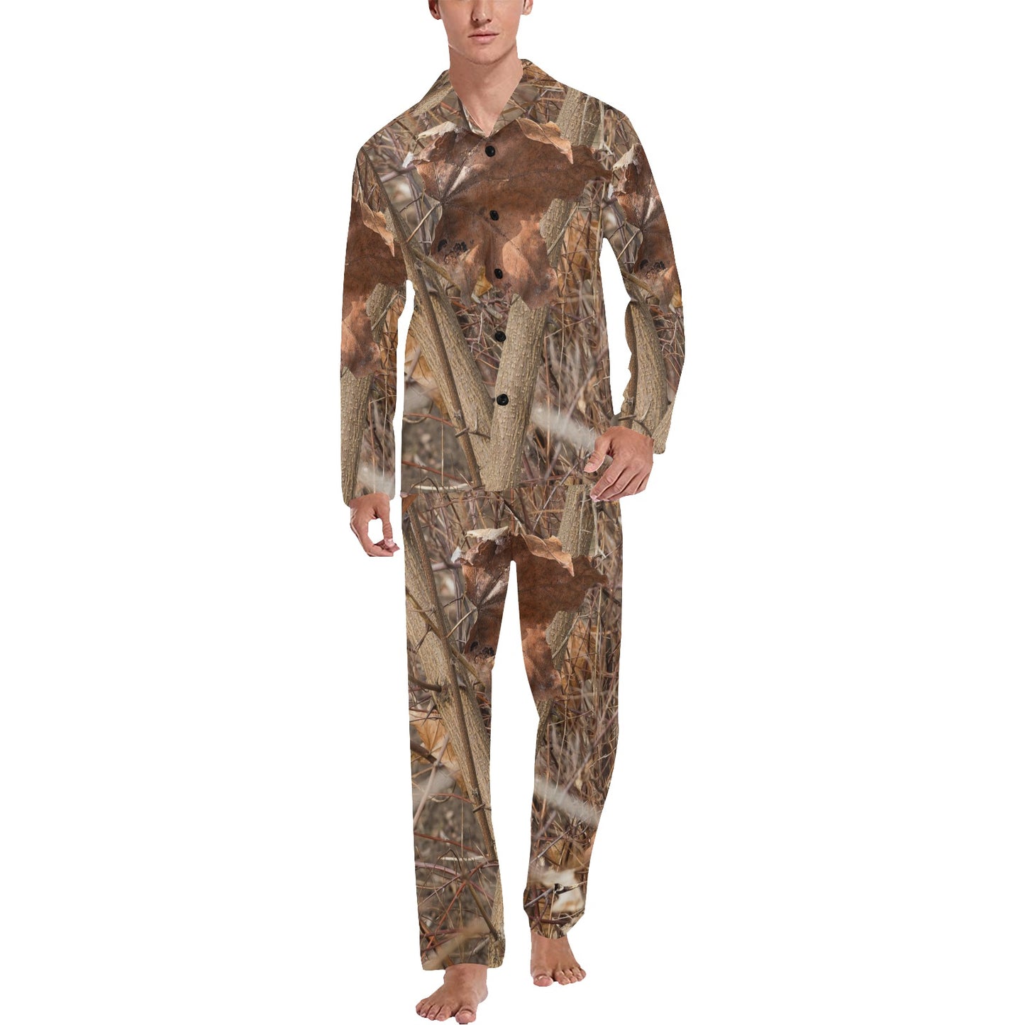Camo Realistic Tree Forest Autumn Print Men's Long Pajama Set