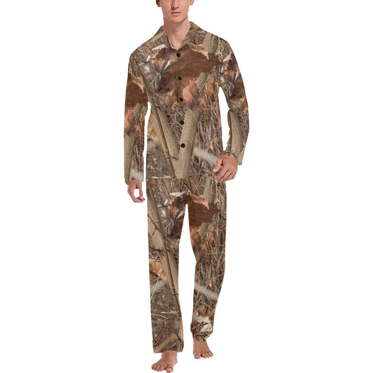 Camo Realistic Tree Forest Autumn Print Men's Long Pajama Set