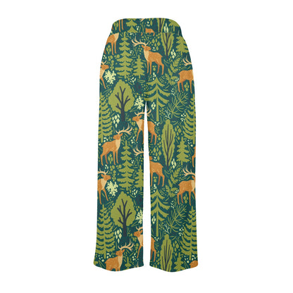 elk Design Print Pattern JJ0198 Women's Wide Leg Lounge Pants