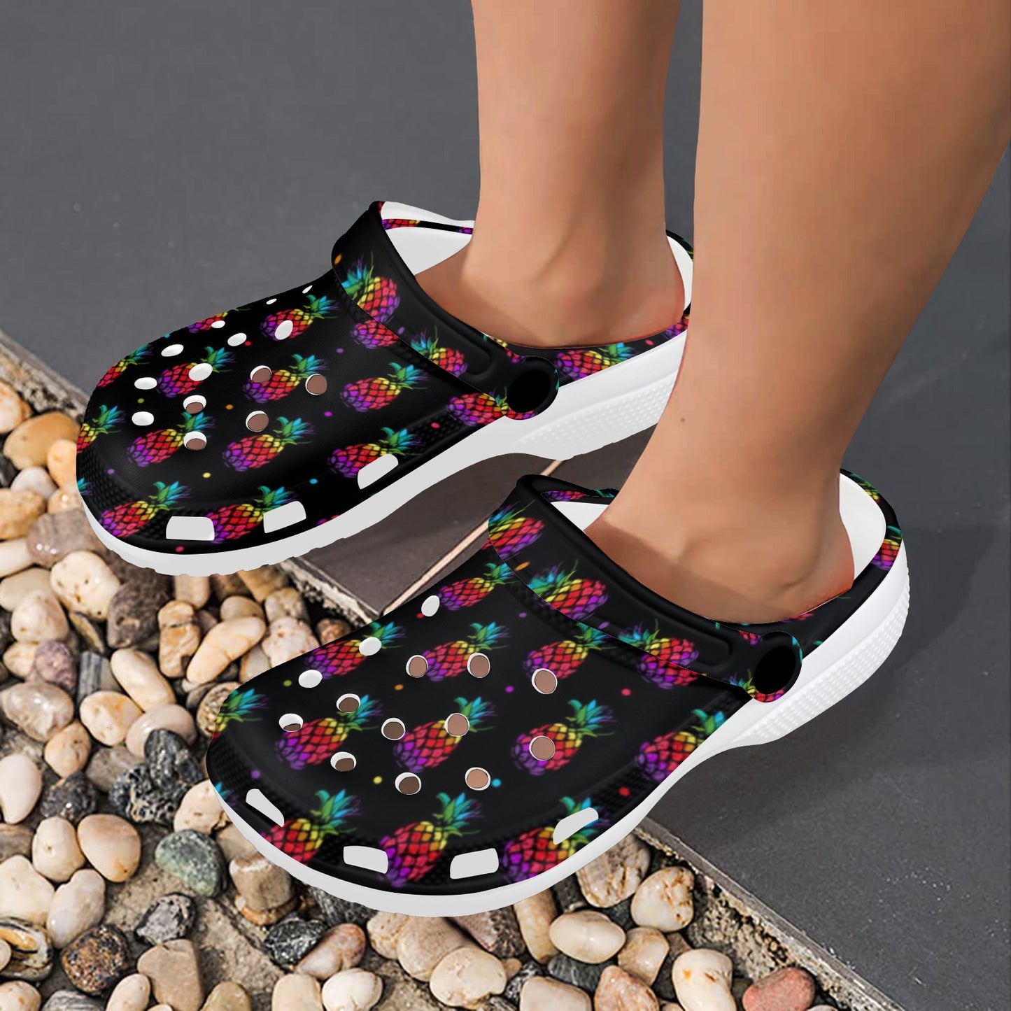 Pineapple Rainbow Dot Print Unisex Clogs Shoes