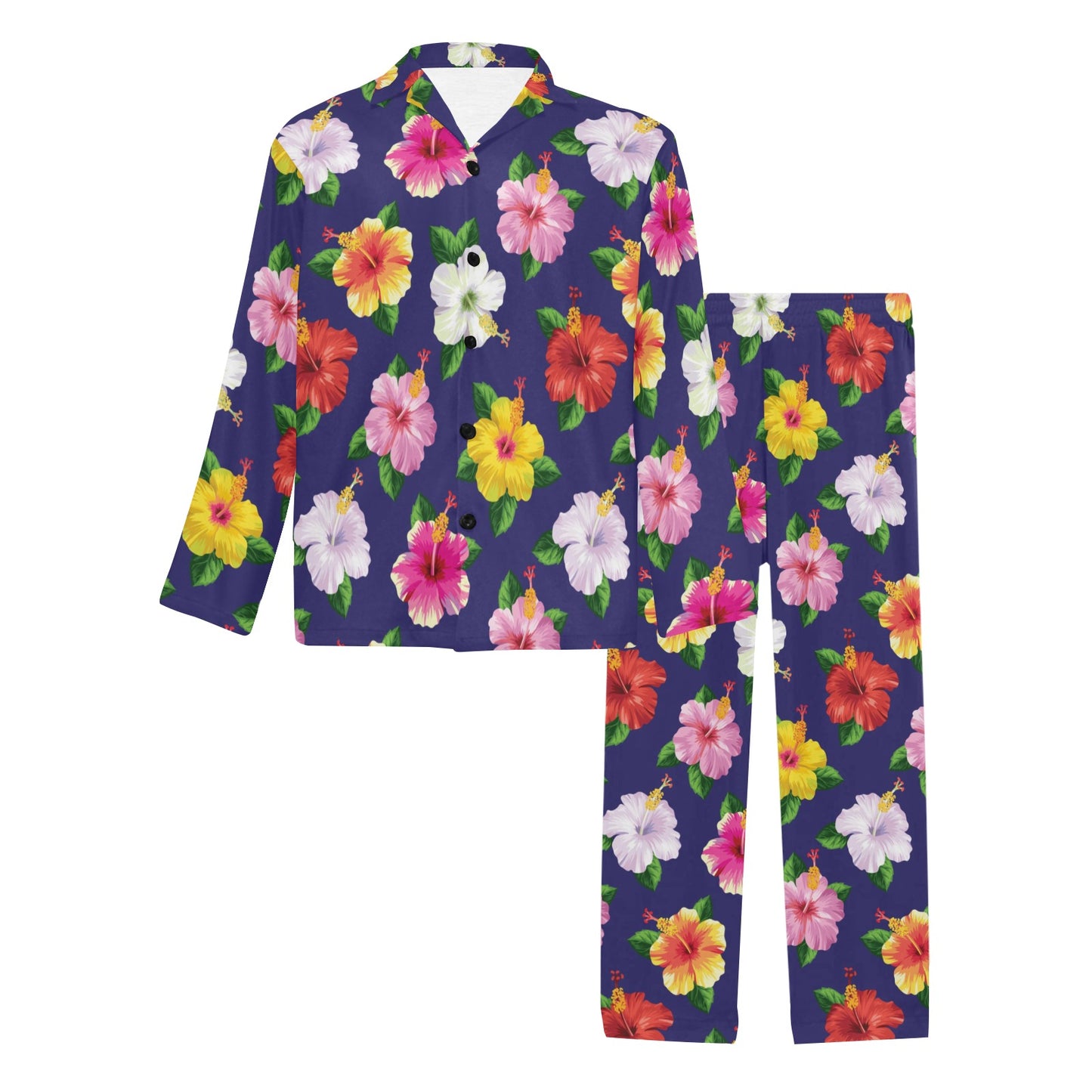 Hibiscus Colorful Print Design LKS301 Men's Long Pajama Set
