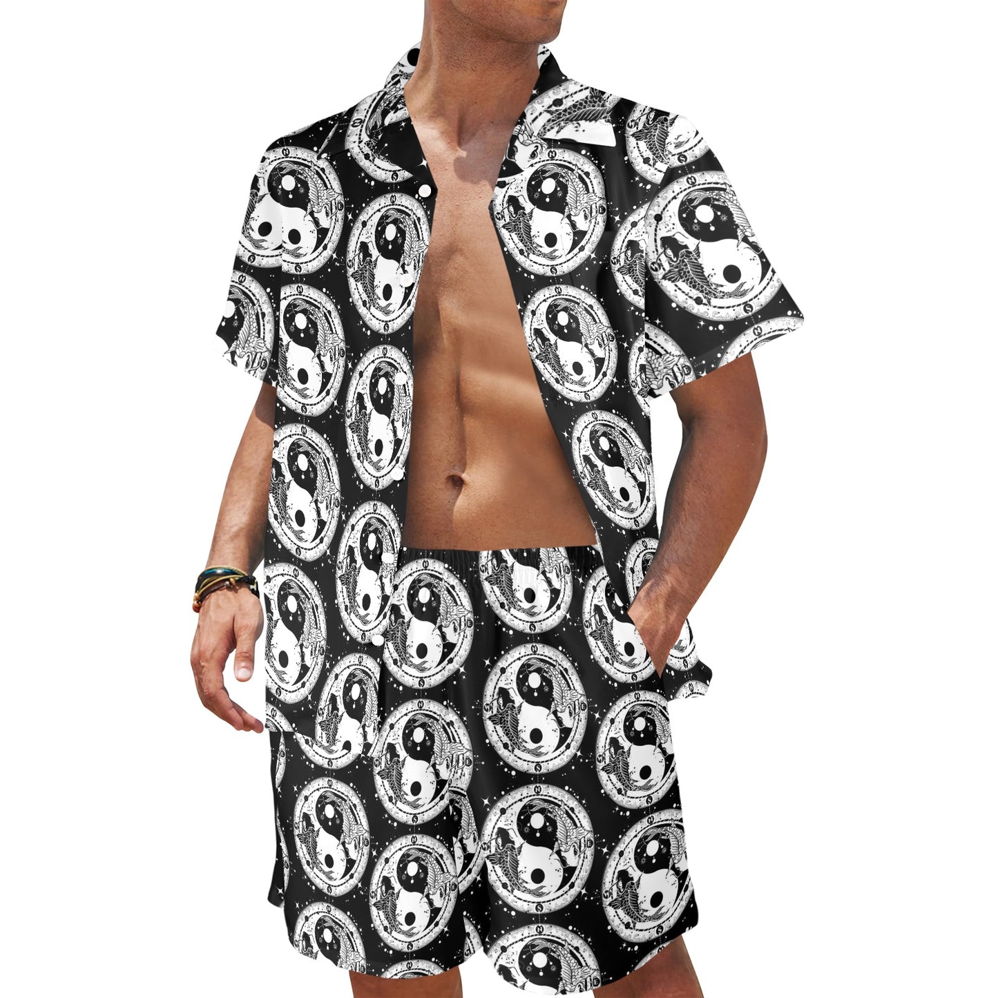 Yin Yang Koi Fish Men's Beach Shirt and Shorts Set