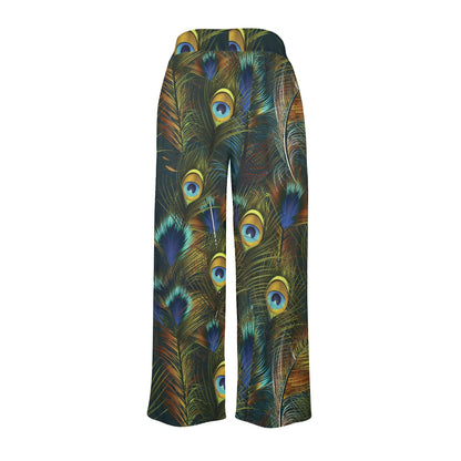 Peacock Feather Pattern Print Design A03 Women's Wide Leg Lounge Pants