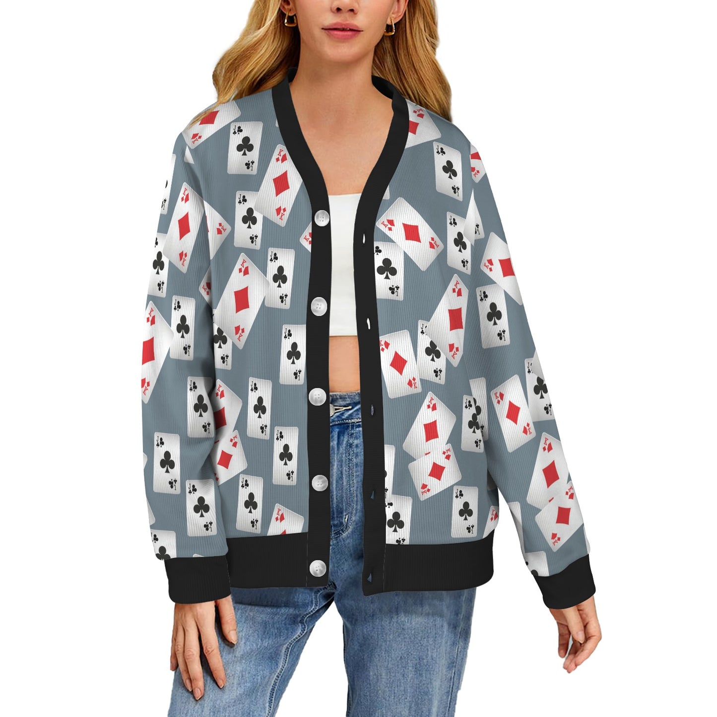 Poker Cards Pattern Print Design A05 Women's Cardigan