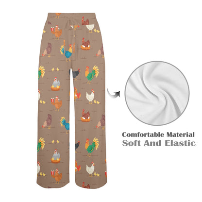 Chicken Happy Print Pattern Women's Wide Leg Lounge Pants
